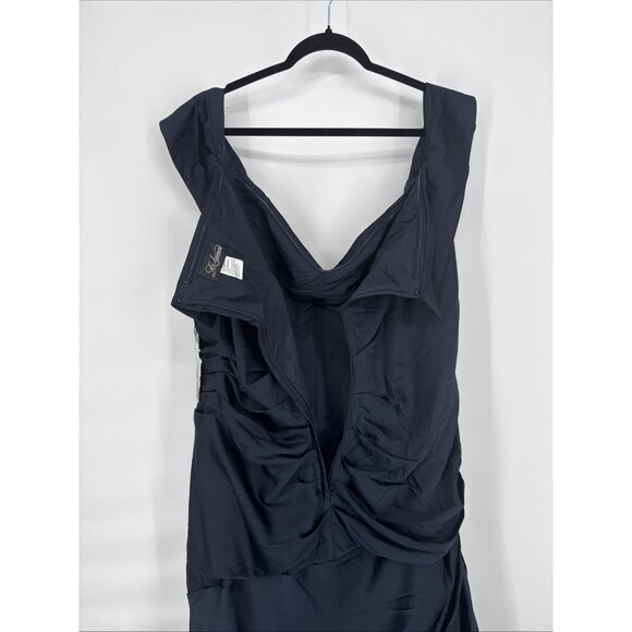 La Femme Women’s Size 18 Navy Blue Off Shoulder Satin Formal Evening Gown Dress - Picture 8 of 12